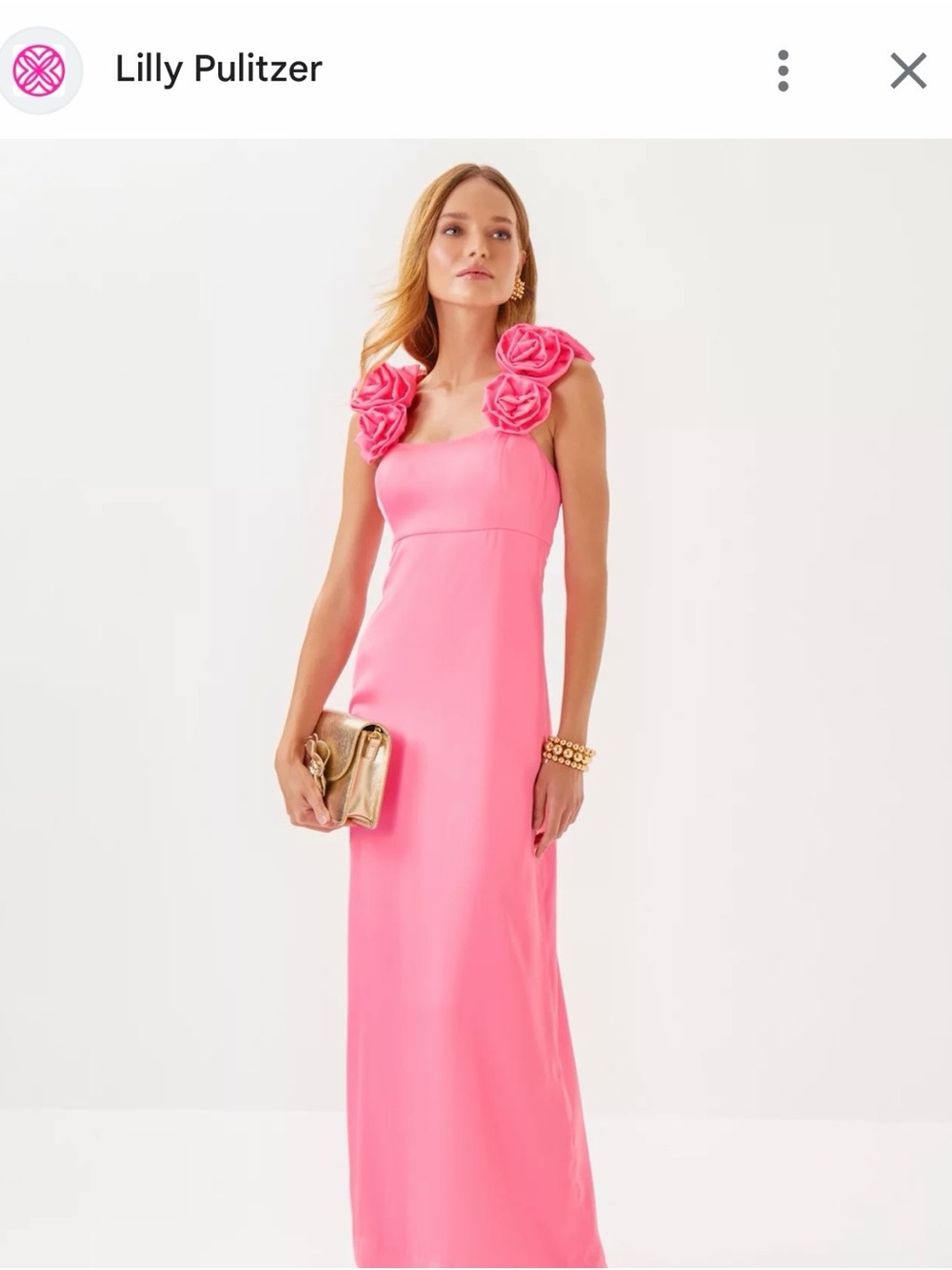 Lilly Pulitzer Hot Pink Maxi Dress with Floral Shoulder Accents